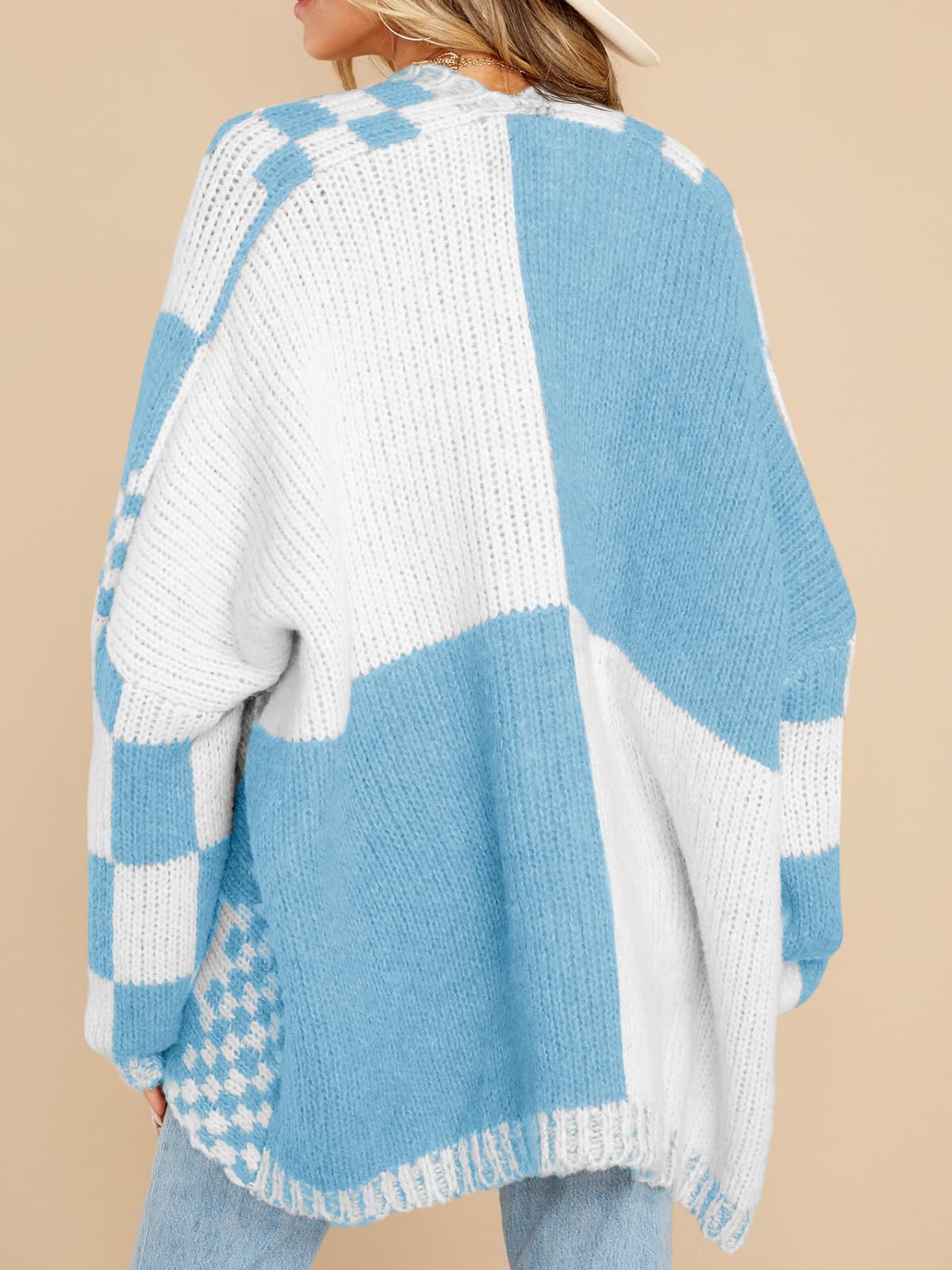 Womens Checkered Sweater Color Block Plaid Cardigans