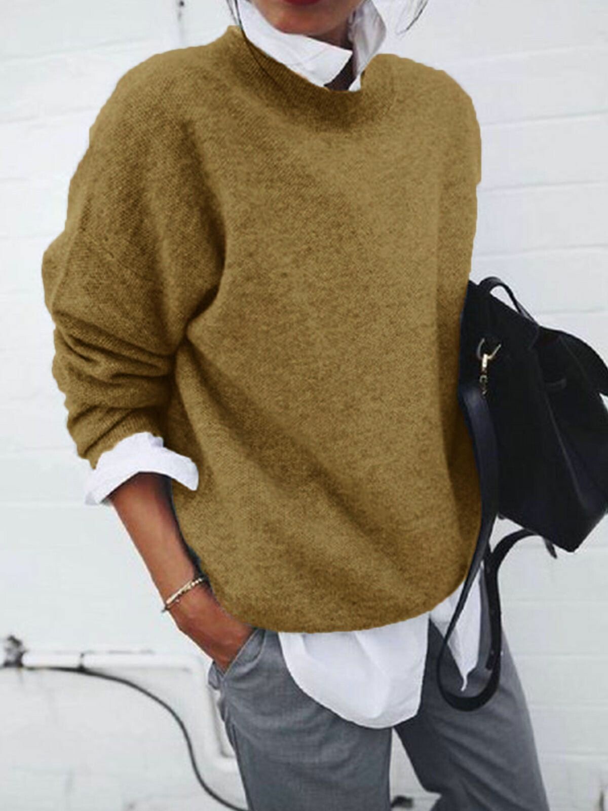 Round Neckline Casual Loose Sweaters