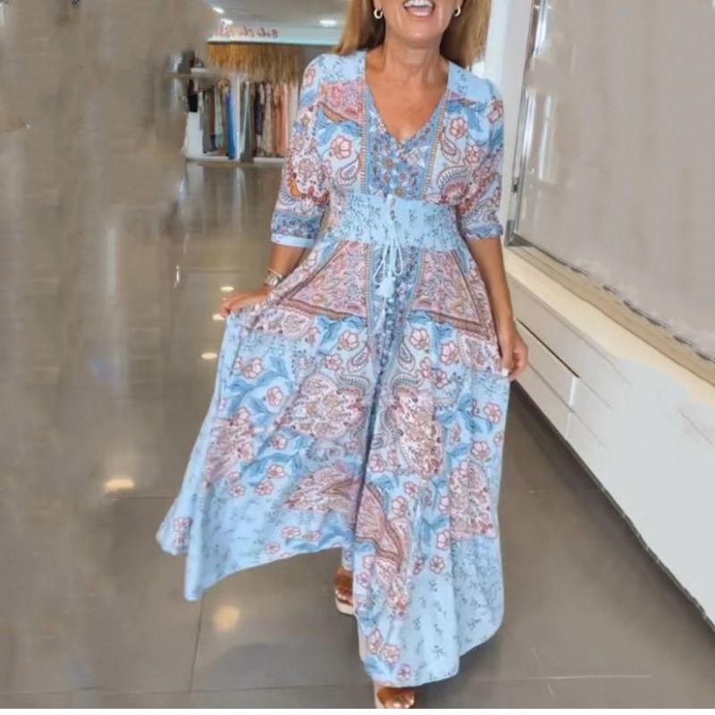 🔥Women’s Elegant Floral Drawstring Long Dress