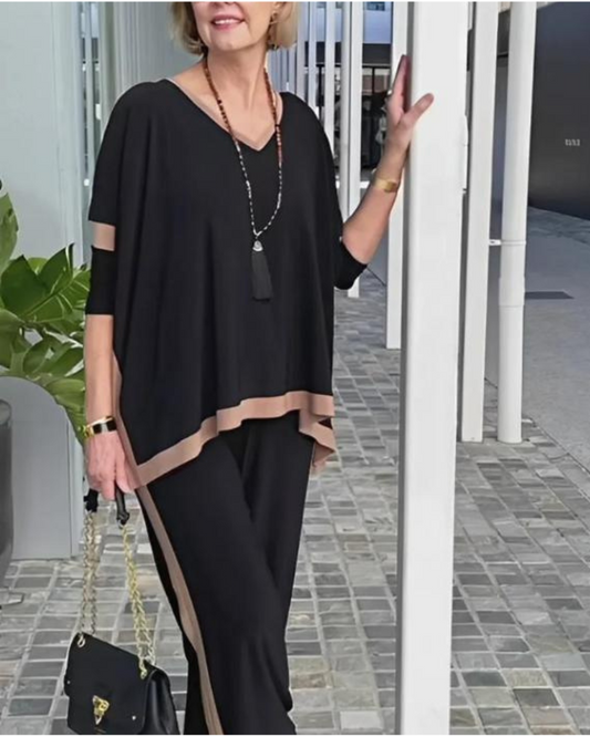 ⏳Summer V-neck patchwork 3/4 sleeve two-piece suit