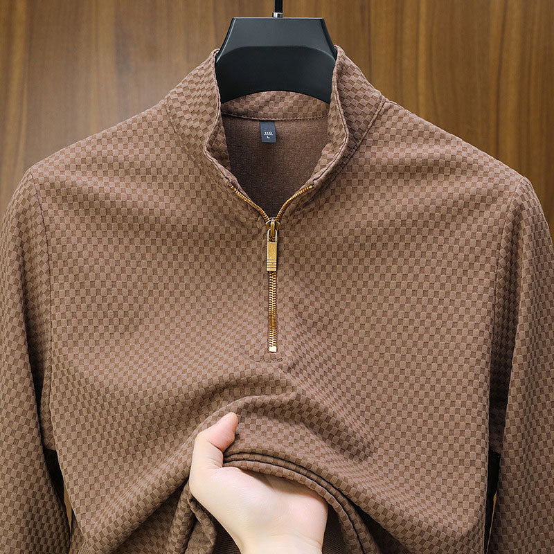 Men's High Fashion Pattern Half Zip Casual Business Shirt