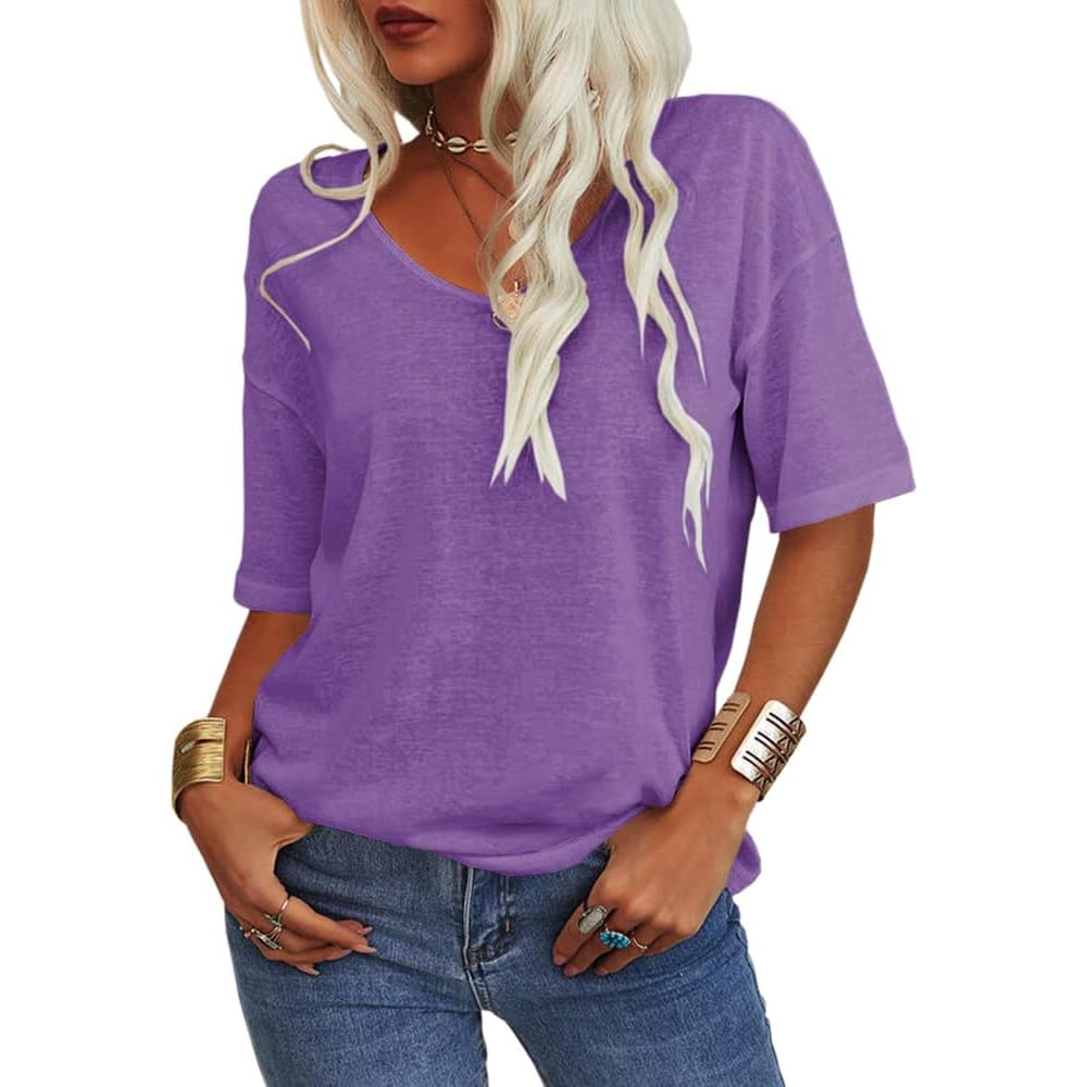 ✨Women's Solid Color V-Neck T-shirt