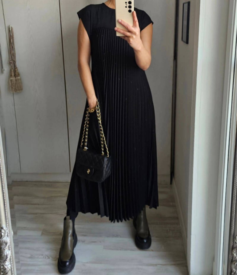 🌷Women Pleated Simple Solid Color Dress