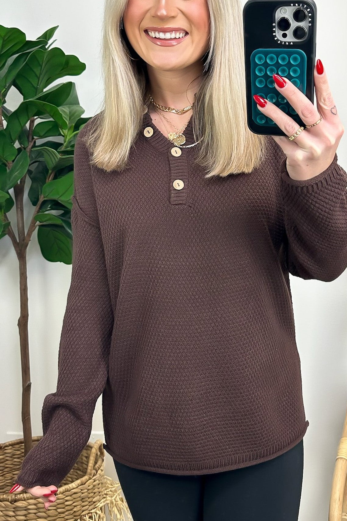 HOT SALE Half Button Henley Knit Sweater