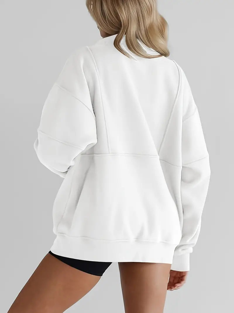 Solid Color Half-Zip Pullover Sweatshirt