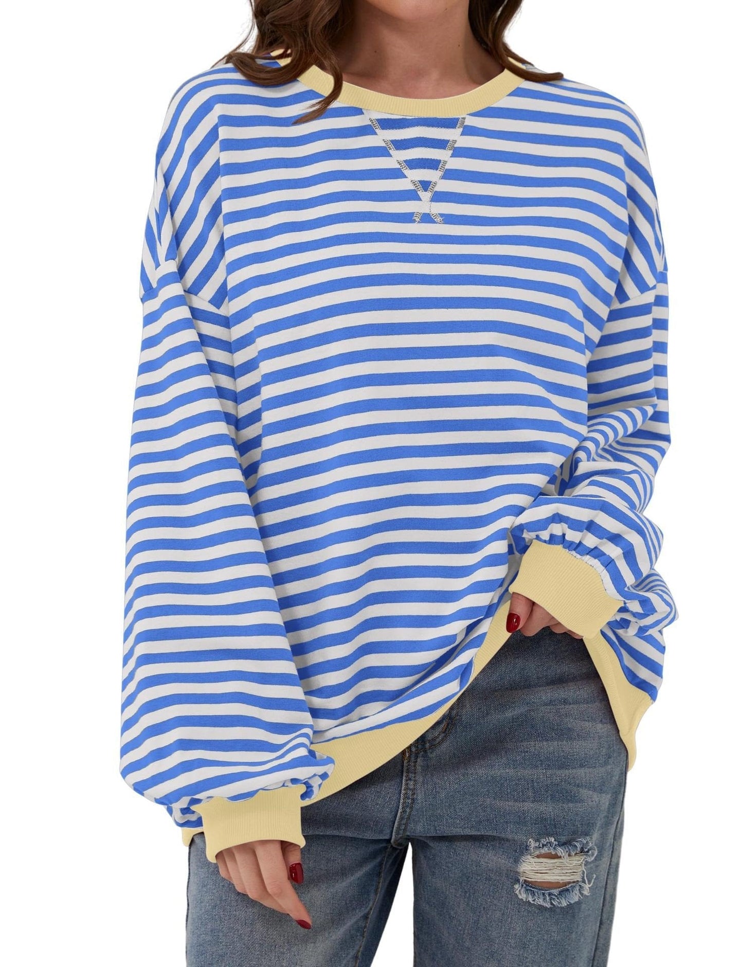 WOMEN'S OVERSIZED STRIPED LONG SLEEVE PULLOVER