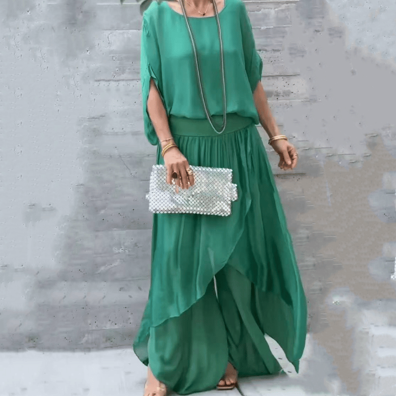 🌹Loose Top & Slit Wide-Leg Pants Chiffon 2-Piece Set