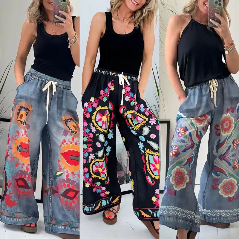 🔥Women's Drawstring Faux Denim Casual Pants