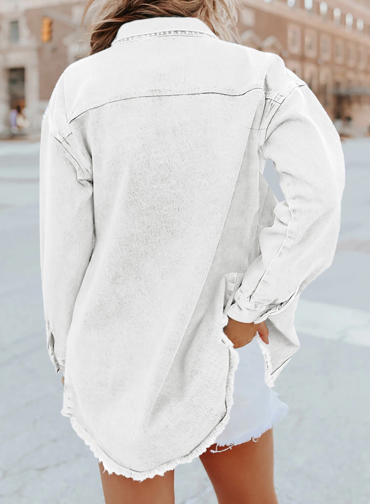 Women's Casual Denim Button Down Distressed Jacket