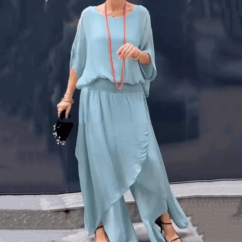 🌹Loose Top & Slit Wide-Leg Pants Chiffon 2-Piece Set