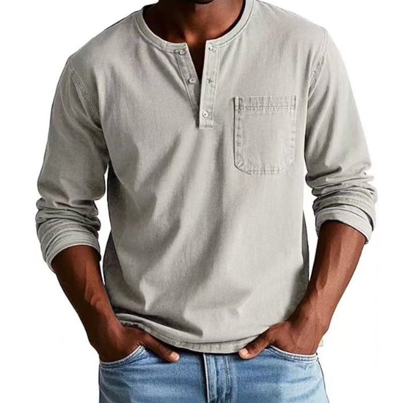 Men's Fashion Vintage Distressed Pocket Long-Sleeve Shirt