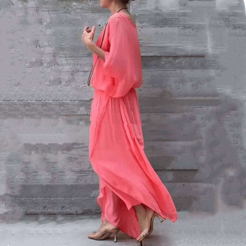 🌹Loose Top & Slit Wide-Leg Pants Chiffon 2-Piece Set