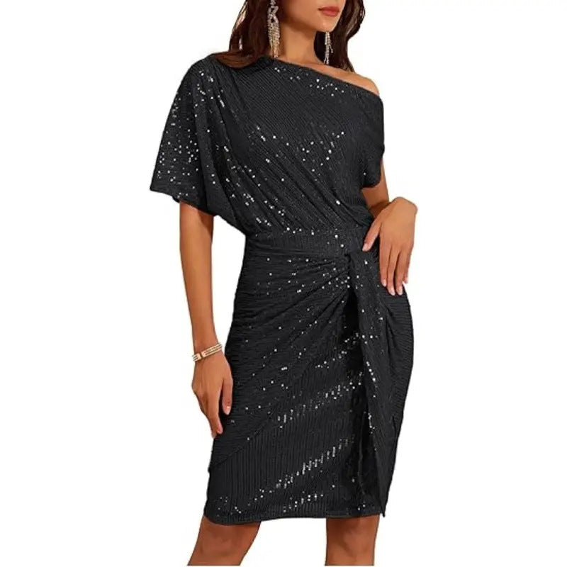 💃Hot Sale 🎉Sparkly One-Shoulder Ruched Dress✨