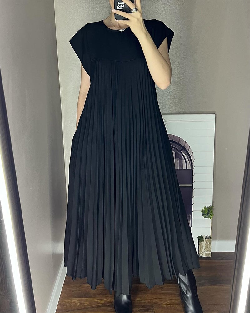 🌷Women Pleated Simple Solid Color Dress