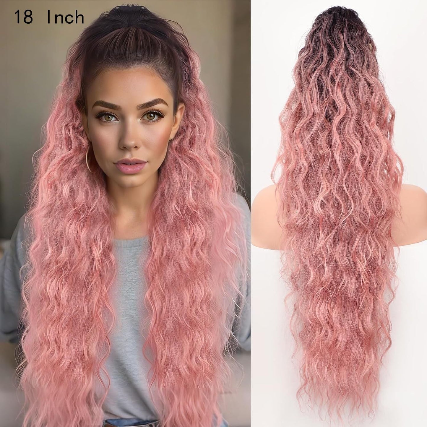 💜Curly Wavy Frizzy Hair Extension with Ponytail🔥