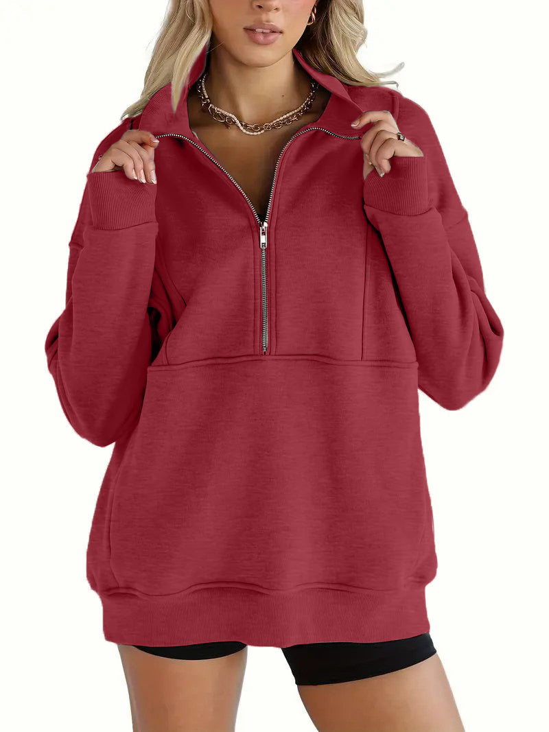 Solid Color Half-Zip Pullover Sweatshirt