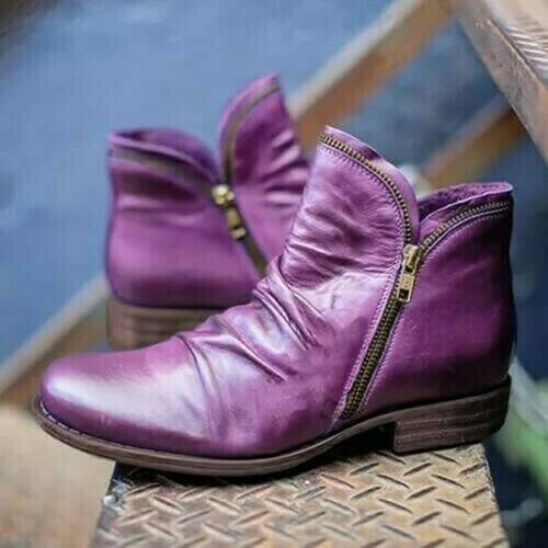 Women's Zipper Low Top Low Heel Boots