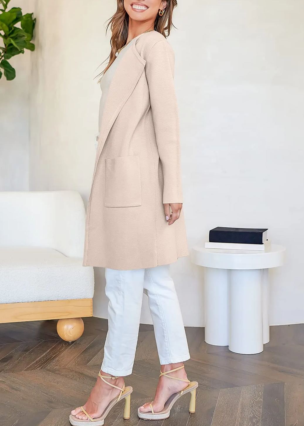 Solid Color Coat Lapel Top Coat with Pockets