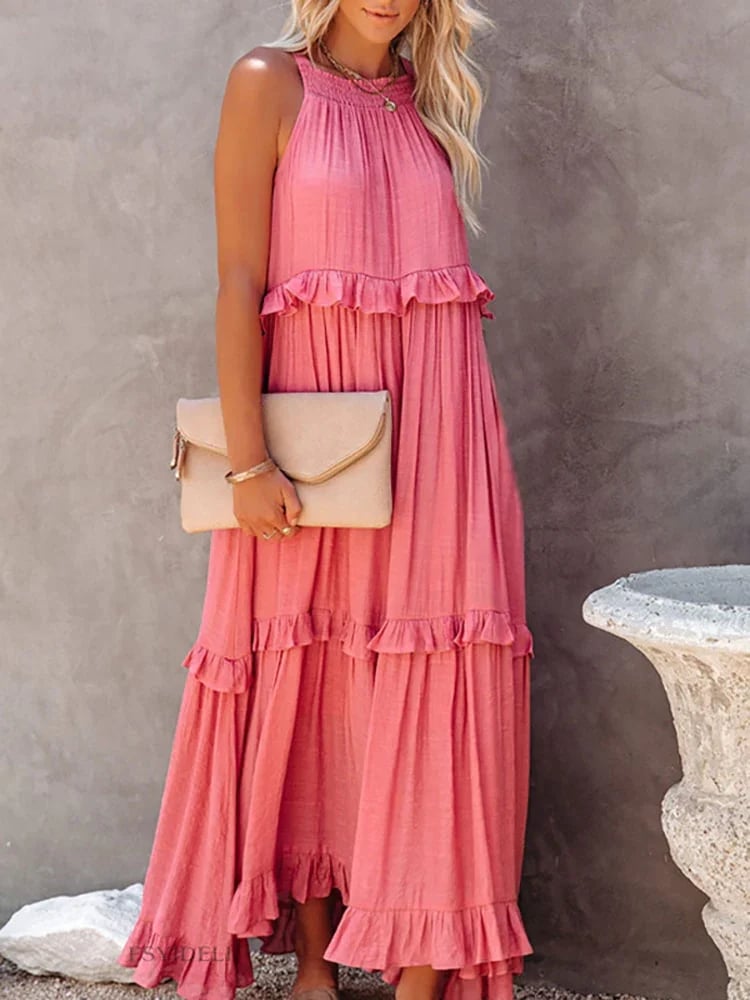 Holiday Style Ruffled Long Dress