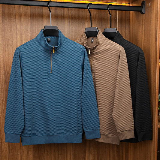 Men's High Fashion Pattern Half Zip Casual Business Shirt