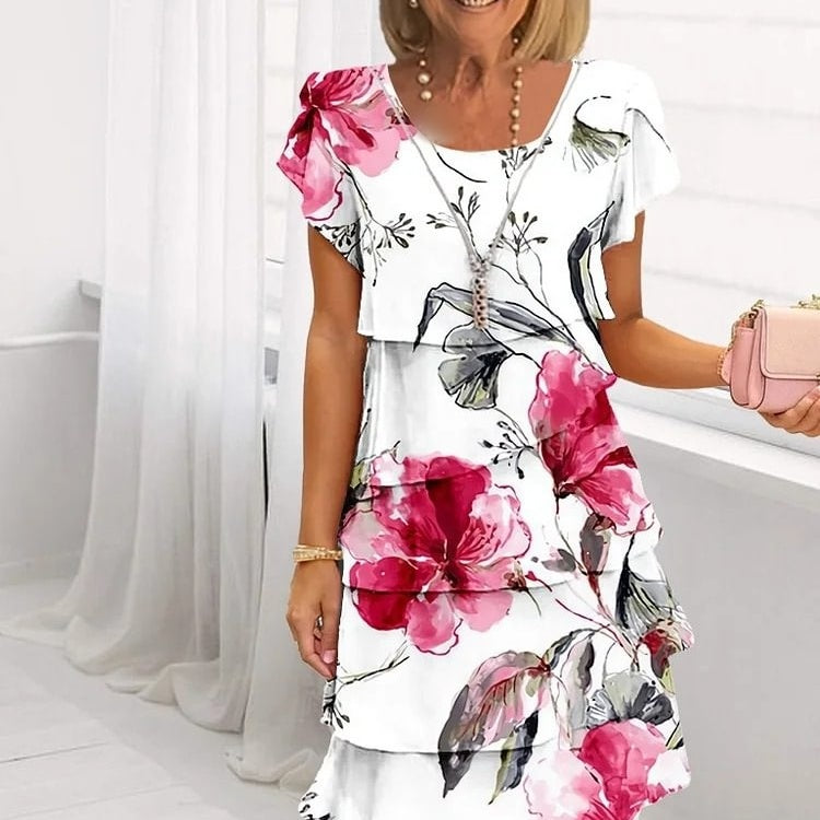 🎁Multi-plant Floral Print Cascade Dress