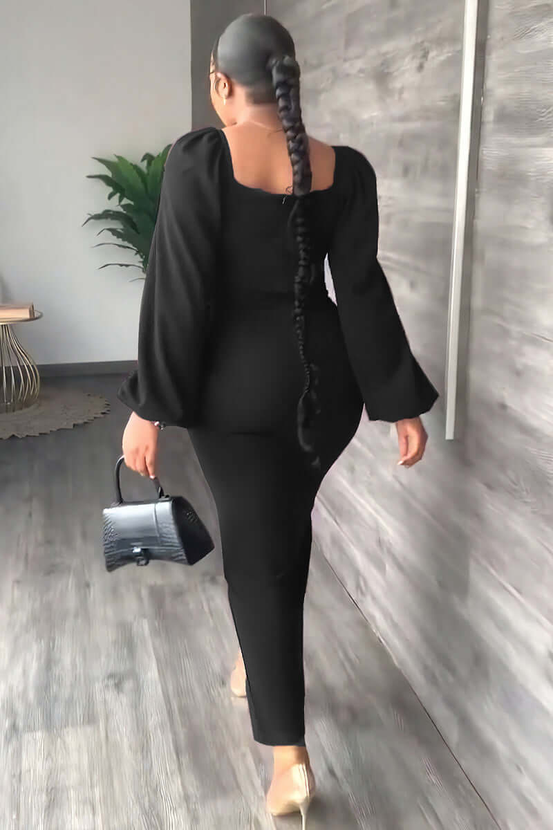 Long Sleeve Square Neck Slit Maxi Dresses Lady's Wardrobe Essentials