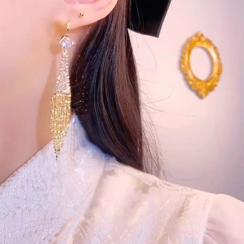 Rhinestone Tassel Earrings
