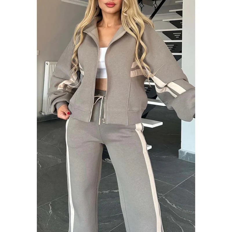 🔥Women's Striped Zipper Jacket & Casual Pants 2-Piece Set