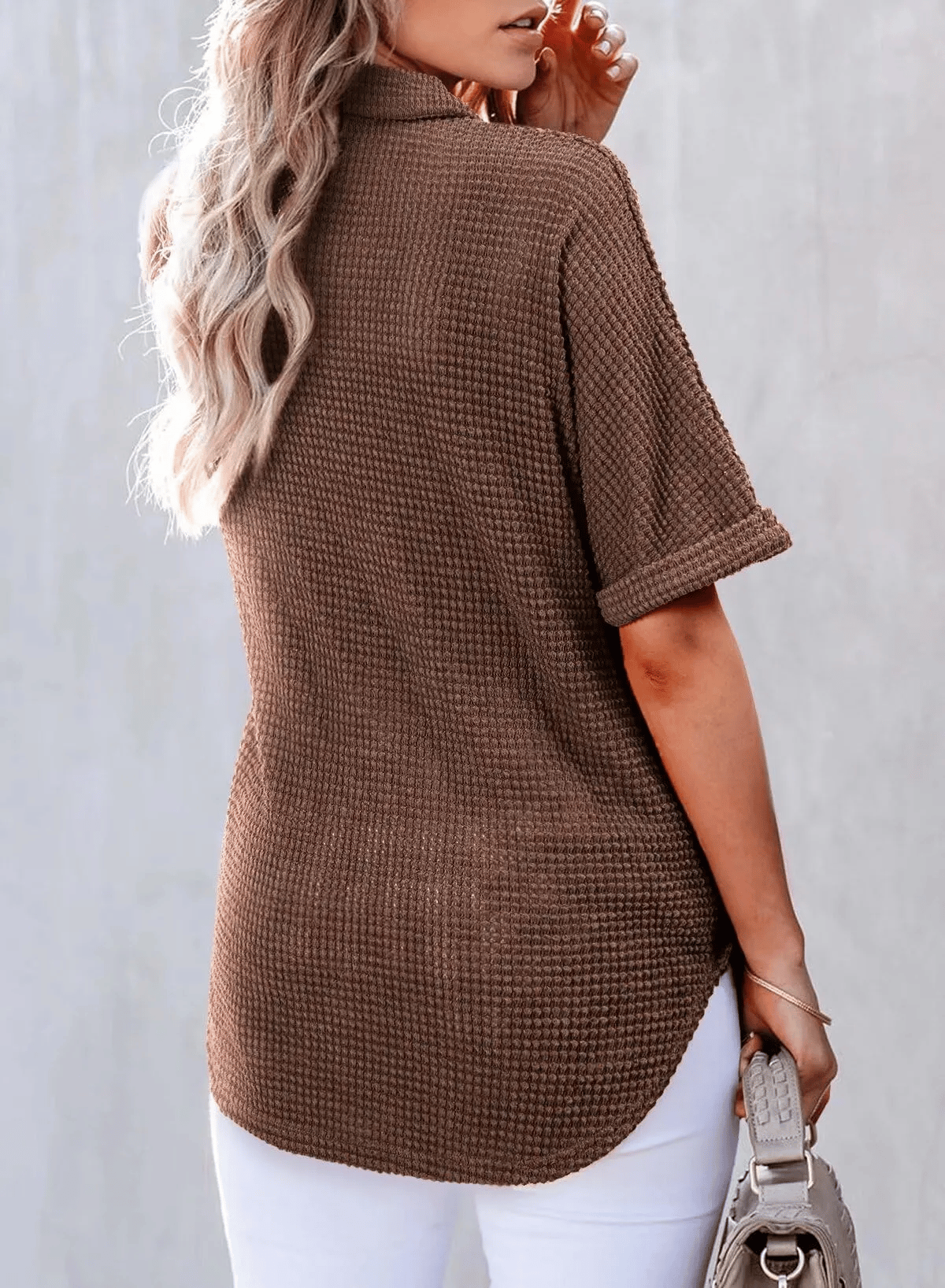 ✨ New Women's Waffle Knit Short Sleeve Tunic Henley Shirts