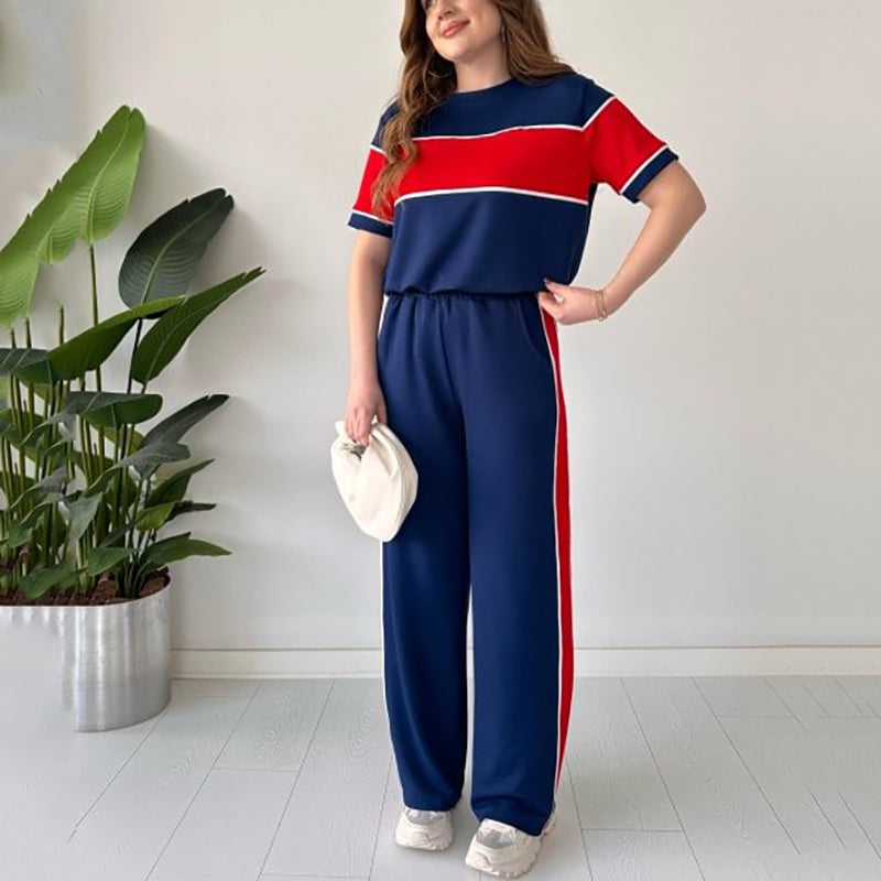 Women's Two-Piece Color-Block Casual Tracksuit