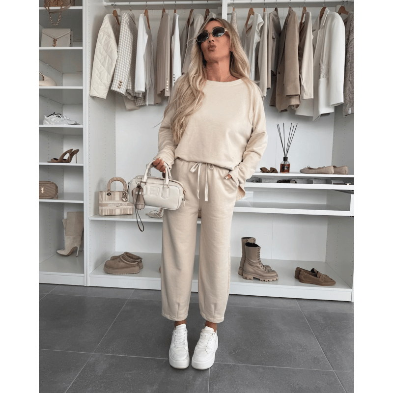 💕Solid Color Round Neck Top & Loose Pants 2-PCS Set