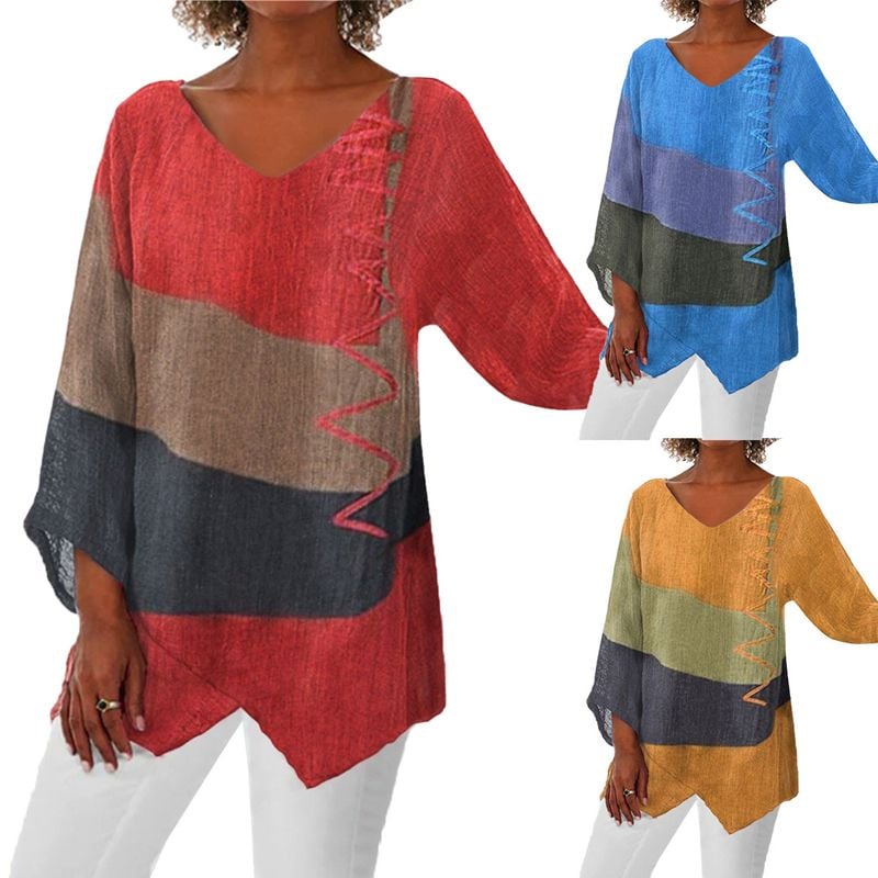 🔥Women's Elegant and Casual V-Neck Long Sleeve Art Print Top