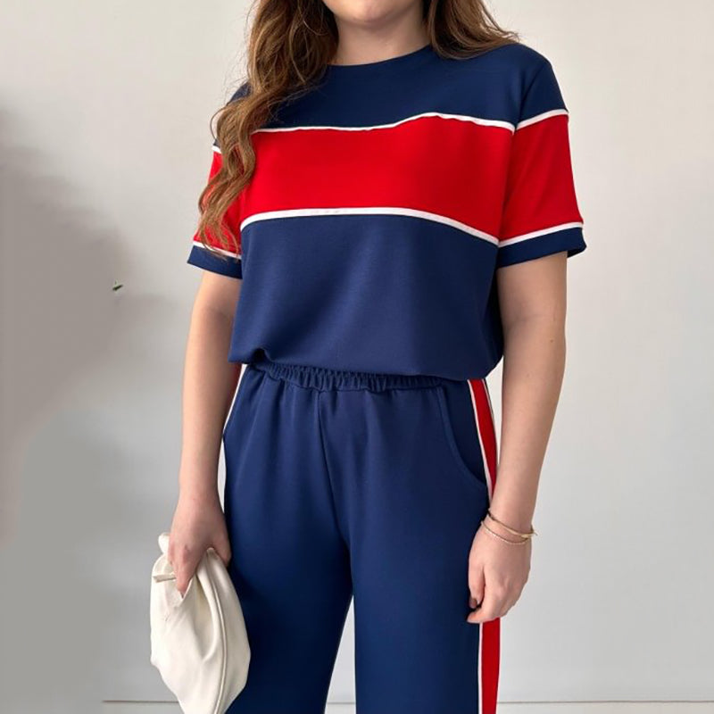 Women's Two-Piece Color-Block Casual Tracksuit