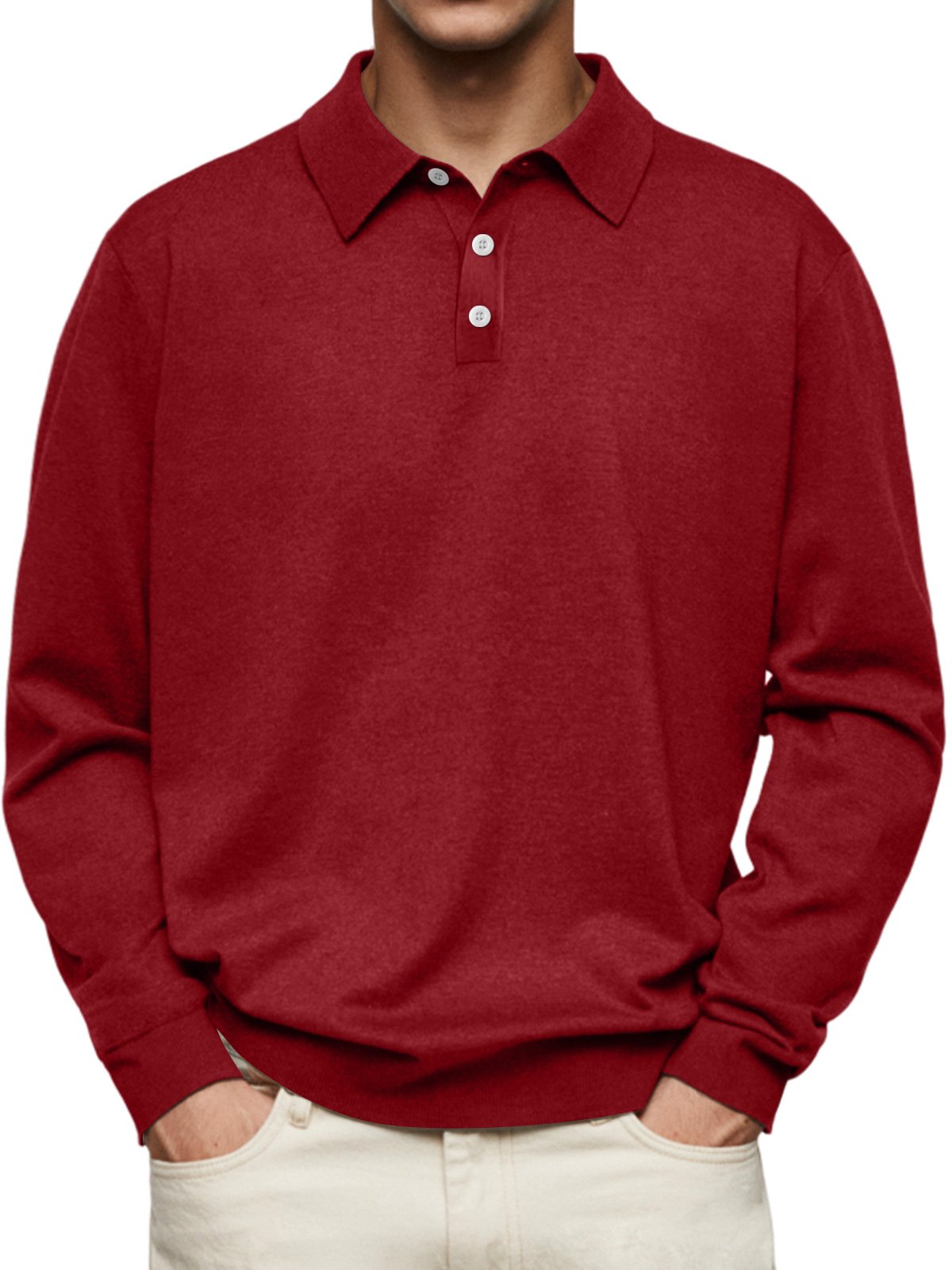 🔥Men's Casual and Comfortable Solid Color Lapel Long Sleeve POLO Shirt