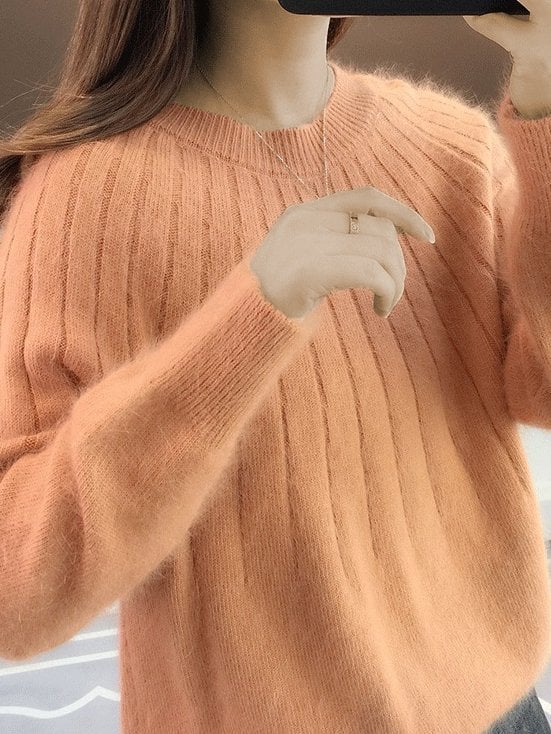 🔥Cashmere Solid Color Fluffy Knitting Sweater