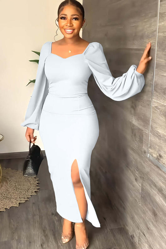 Long Sleeve Square Neck Slit Maxi Dresses Lady's Wardrobe Essentials