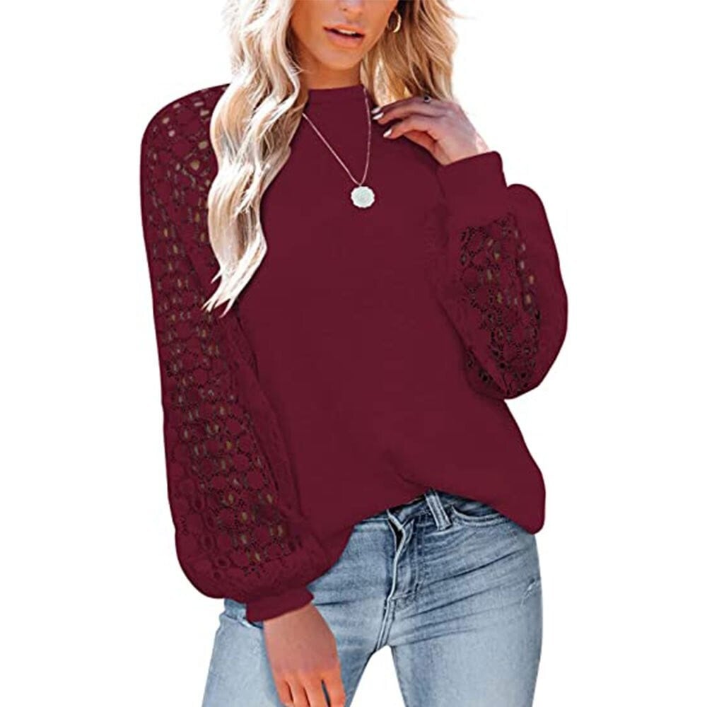 Women’s Long Sleeve Tops Lace Casual Loose Blouses T Shirts