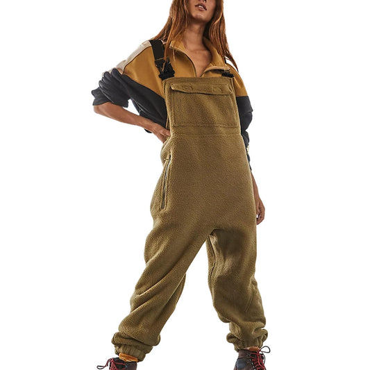 WOMEN'S FLEECE WARM OVERALLS LOOSE CASUAL JUMPSUITS
