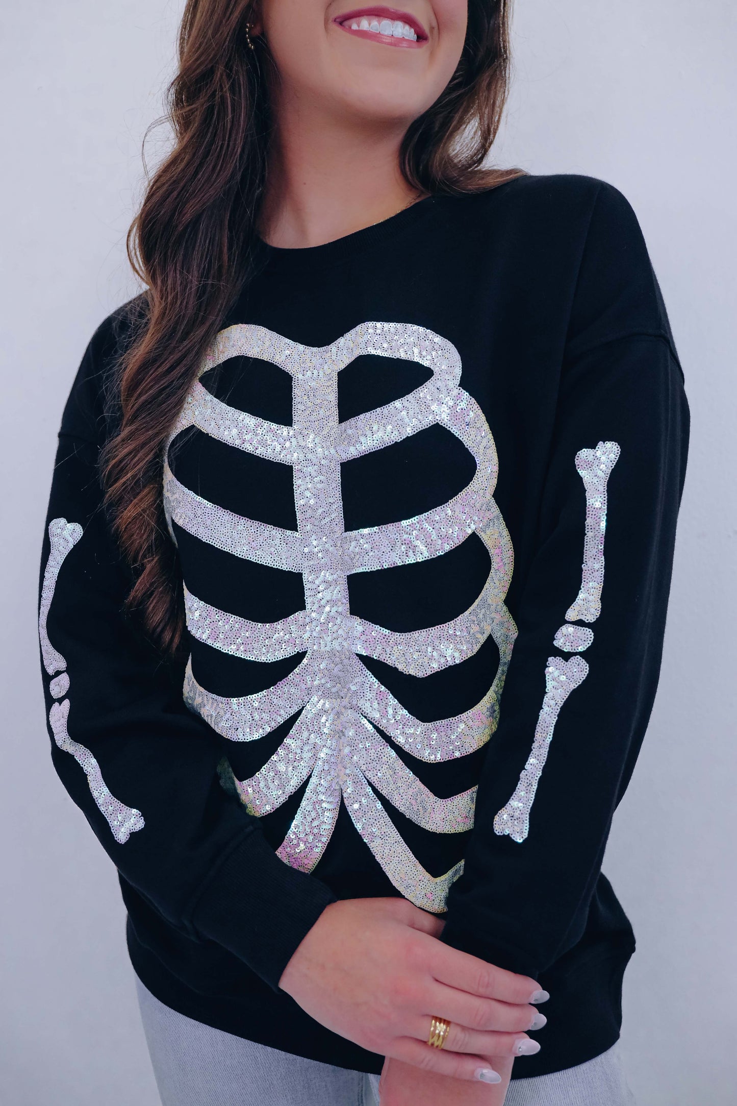Women's Heart Skeleton Sequin Embellished Sweatshirt