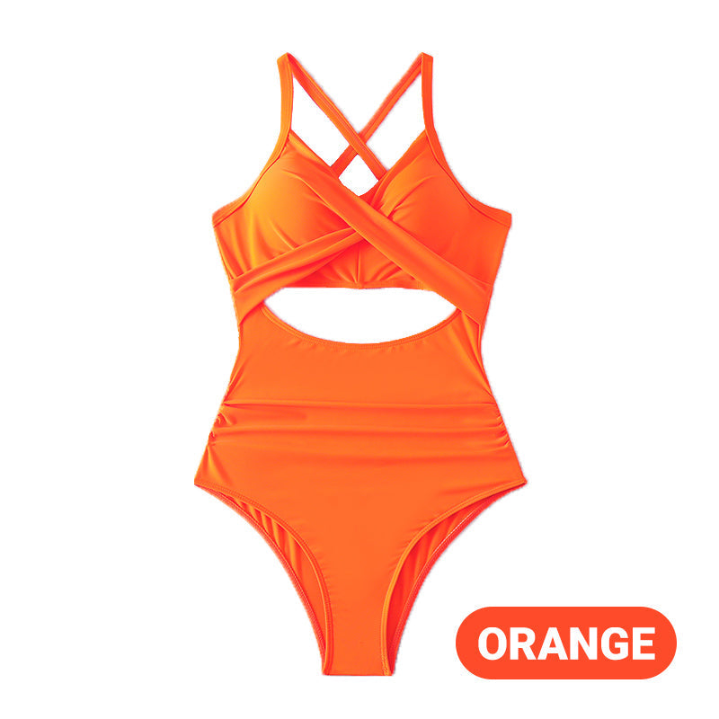 Women's Solid Ribbed Cutout-Front Shaping Swimsuit