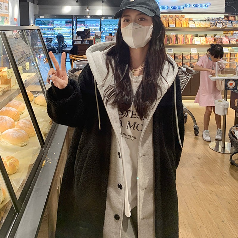 🔥2-Layered Lambswool Hooded Coat Jacket