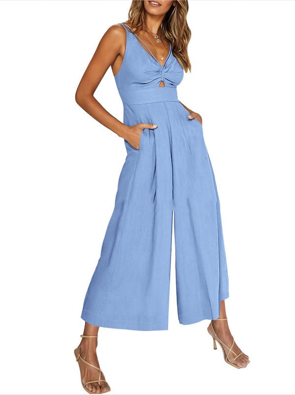 V Neck Cutout High-Waist Jumpsuits