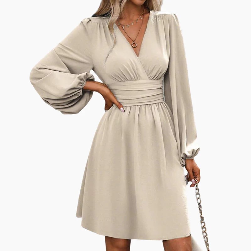 Women's Fashion Wrap V-Neck Empire Waist Lantern Sleeve Dress