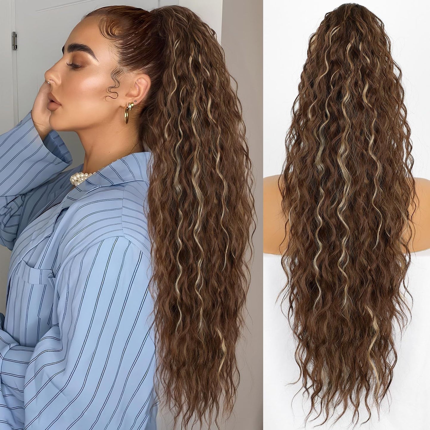 💜Curly Wavy Frizzy Hair Extension with Ponytail🔥