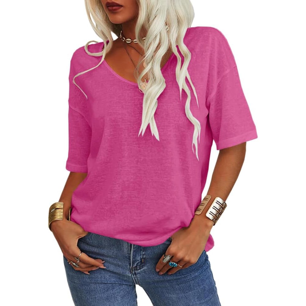 ✨Women's Solid Color V-Neck T-shirt