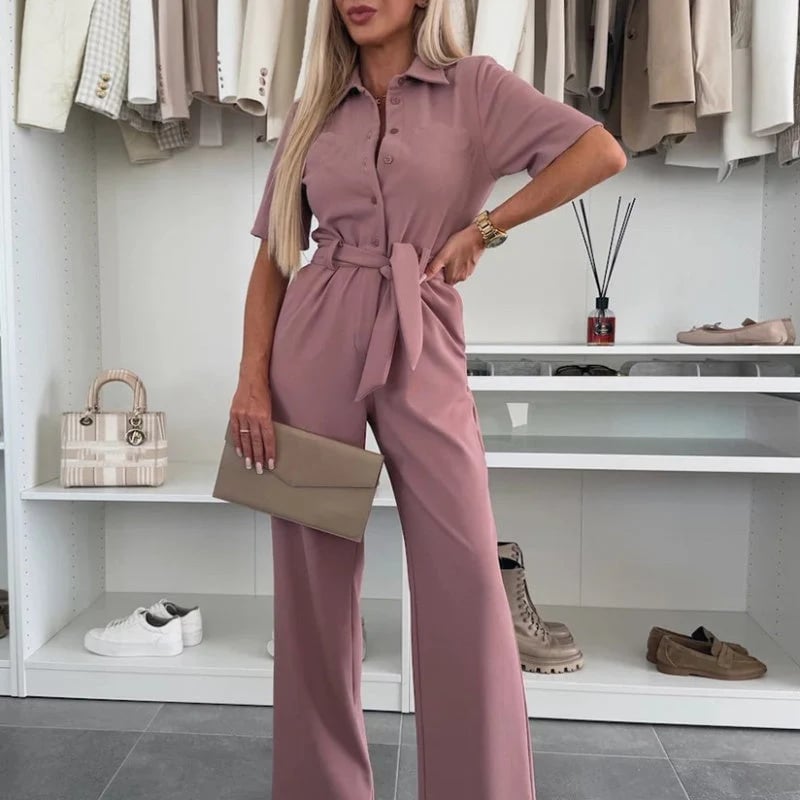 Women’s Button-Down Jumpsuit with Waist Tie