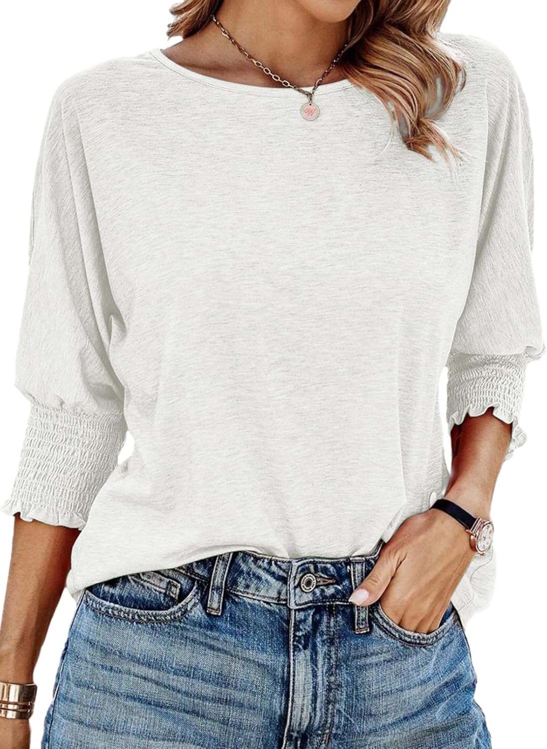 ⏰Hot Sale-2024 Fall Tops 3/4 Sleeve T-Shirts Cute Crewneck Tees Blouses