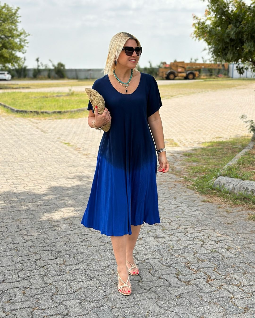 Batik Flared Crew Neck Cotton Dress