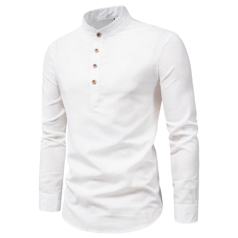 Men's stand collar cotton and linen tops