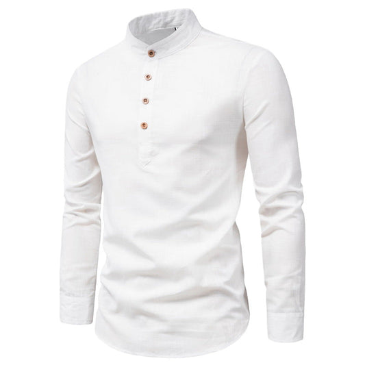Men's stand collar cotton and linen tops
